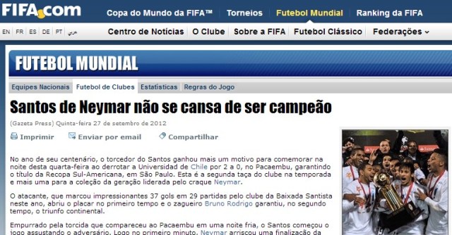 Site Oficial da FIFA !  Homenagem ao Santos F.C.